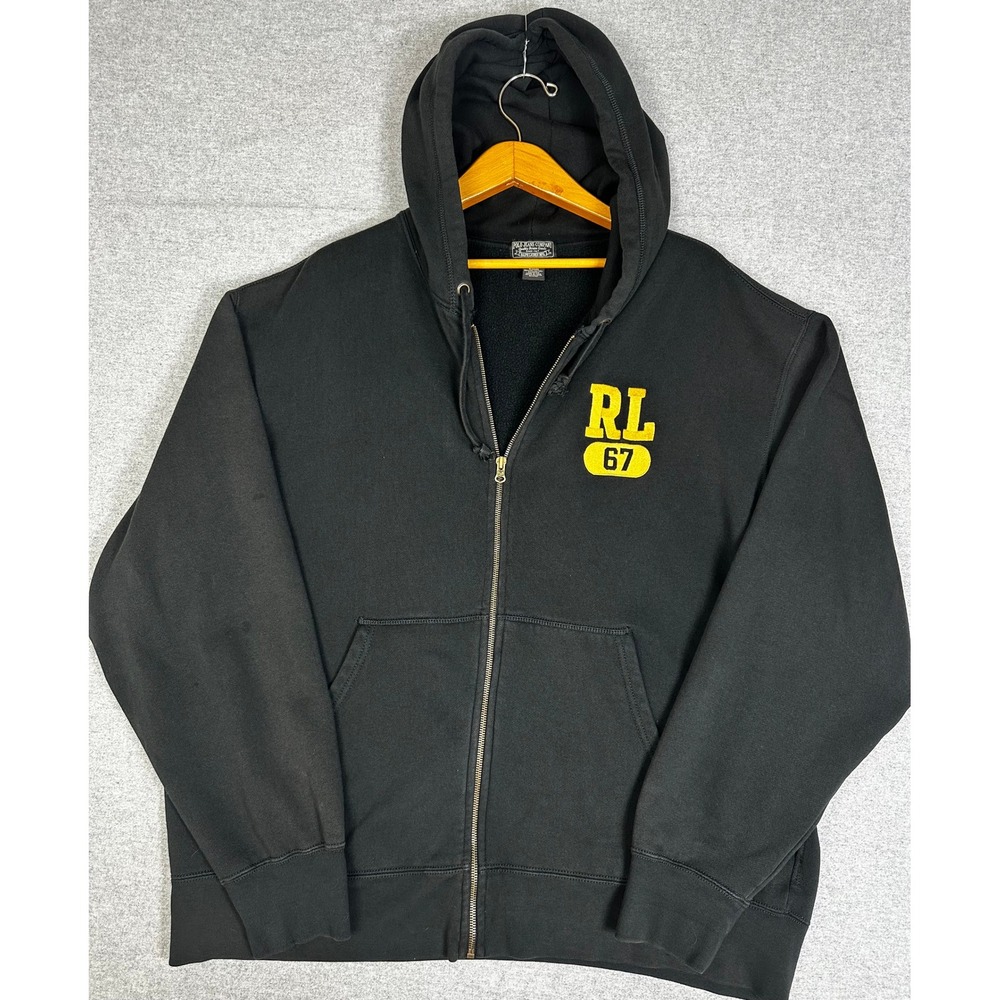 Vintage Polo Jeans Co Ralph Lauren Full Zip Hoodie XXL Black RL 67 Sweatshirt
